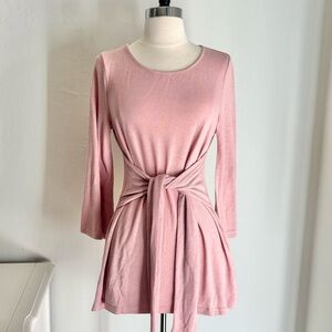 Suzanne Betro Soft Pink Knit Tunic Tie Front Detail 3/4 Sleeve, Small, NWT